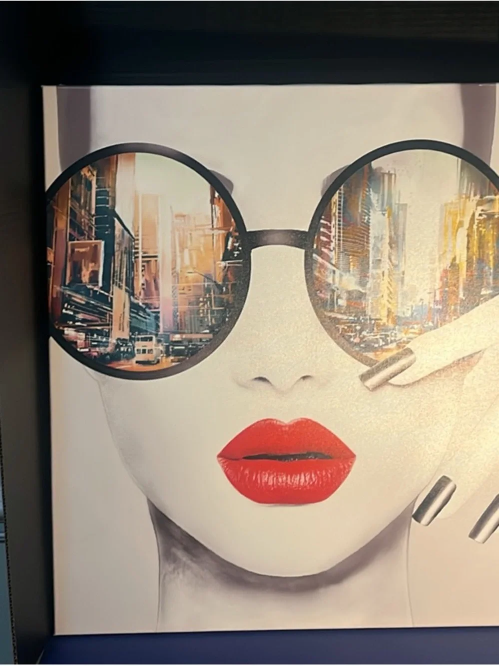 No Boundaries Red Lip Sunglasses Cityscape Canvas Art